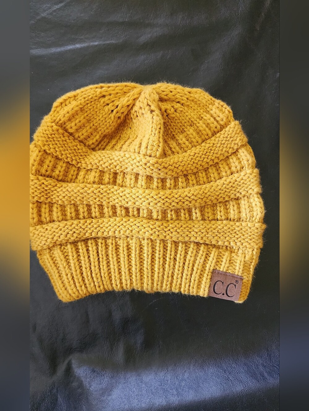 CC Mustard Yellow Knit Beanie - Cozy Ribbed Winter Hat